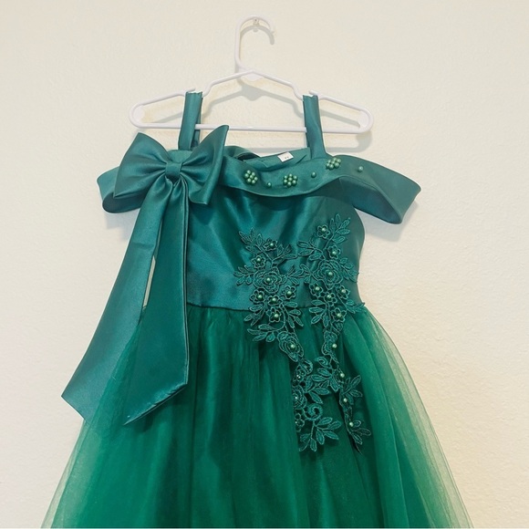 Elegant Green girl kid dress size 7y formal tulle event party emerald green - Picture 9 of 11